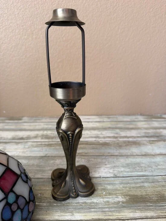 Vintage PartyLite Hydrangea Tiffany-Style Stained Glass Tealight Candleholder - Picture 7 of 16